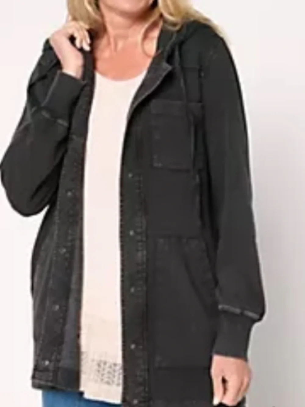 Logo by Lori Goldstein Washed Black Hooded Utility Jacket